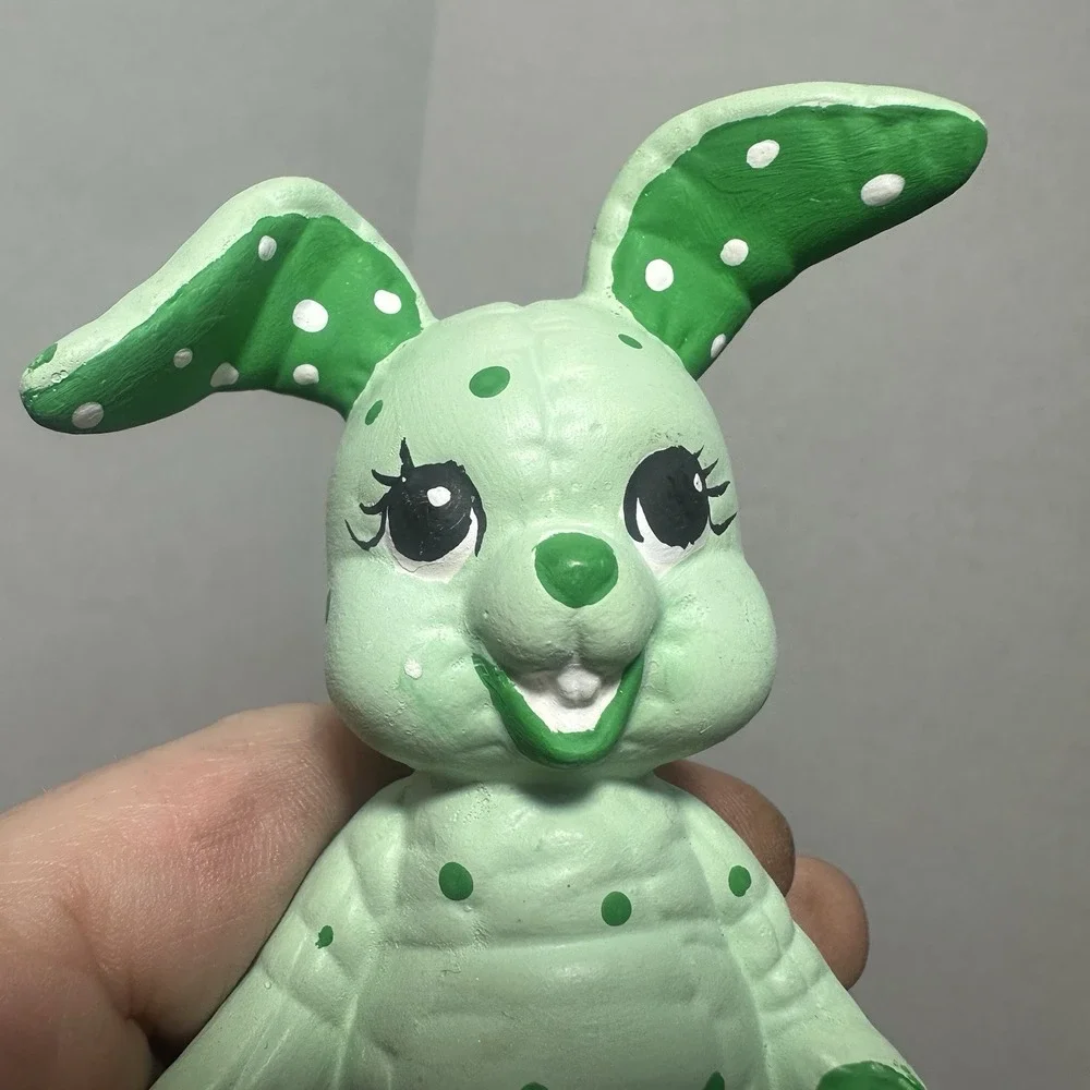 3 pc Ceramic Bunny Rabbit Figurines Big‎ Eyed Ears Stuffed Stitched Hand Painted